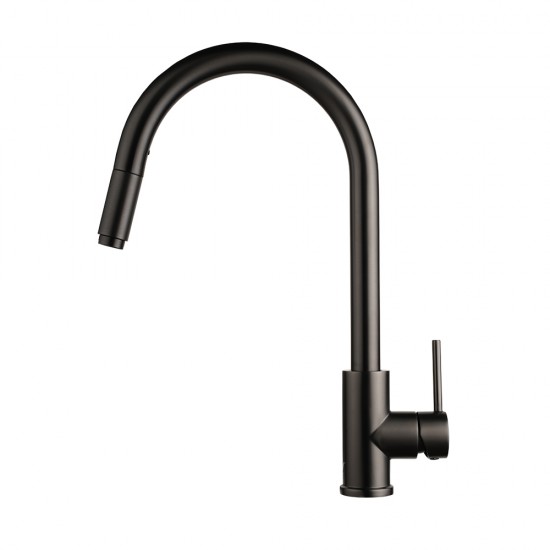 Gooseneck Gunmetal Grey 360° Swivel Pull Out Kitchen Sink Mixer Tap Solid Brass